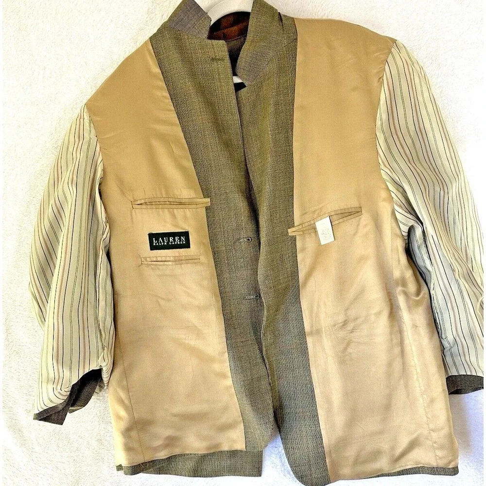 Lauren Ralph Lauren Men Blazer Sports Coat 44R Brown Window Pane Jacket Career